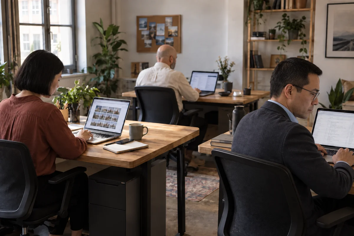 Specialists focusing on their individual marketing channels at separate desks