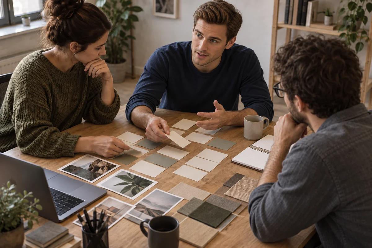 A growth team agreeing priorities and an execution schedule at a shared desk